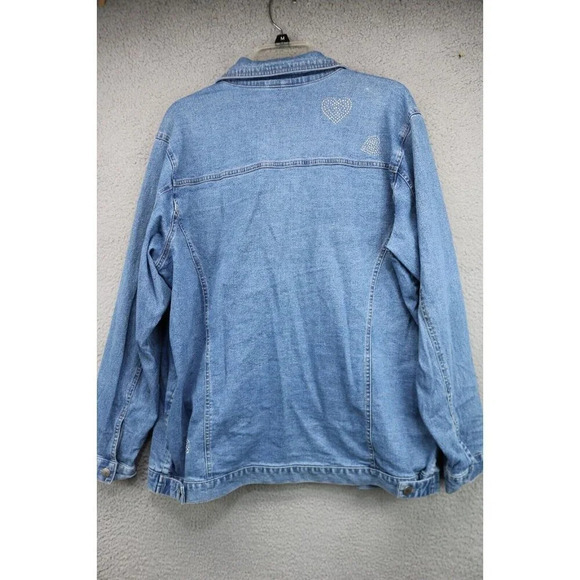 Quaker Factory Blue Denim Jean Jacket-Size Large-Rhinestone Hearts - Picture 8 of 10